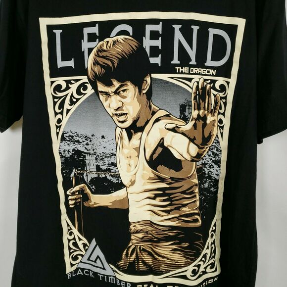 Bruce Lee Shirt Large Black Legend Dragon Black Timber - Picture 3 of 10